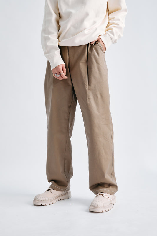 JIN logo straight wide pants-khaki with white lines